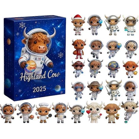 Calendrier de l'Avent de Noël - 24 décorations 2D - Pendentifs vache des Highlands - Cadeau de Noël (1/5)