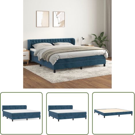 The Living Store Boxspringbett mit Matratze Dunkelblau 160x200 cm Samt - Samtbett - Boxspringbett - Doppelbett - Bettauflage - Matratze (1/5)