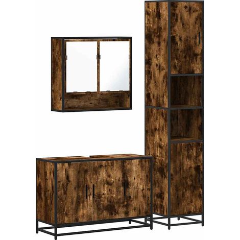 Maison Exclusive - Set Mobili da Bagno 3 pz Rovere Fumo in Legno Multistrato