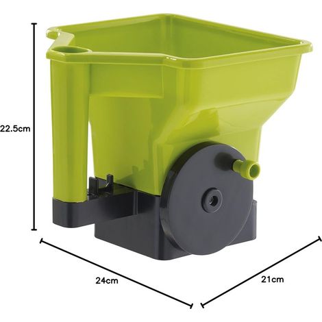 Semoir à gazon/Engrais à manivelle - Dosage précis et pratique des produits à répandre - 21 cm x 24 cm x 22,5 cm - Contenance : 3 litres - Vert et noir