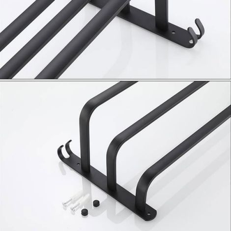 Porte Serviettes - Barre Mural 60 cm - Pour Salle de Bains Douche Cuisine - Adhésif Sans Perçage - Noir (1/4)