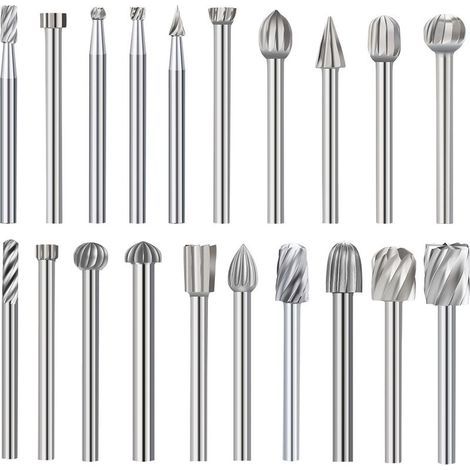 20Pcs Fraises Rotatives Fraise Metal Jeu de Fraises en Carbure Fraise de Tungstene Meche Acier Rotatif Fichiers Mèches en Outil Rotatif avec Tige pour Sculpture sur Bois Polissage Travail du Mé (1/2)