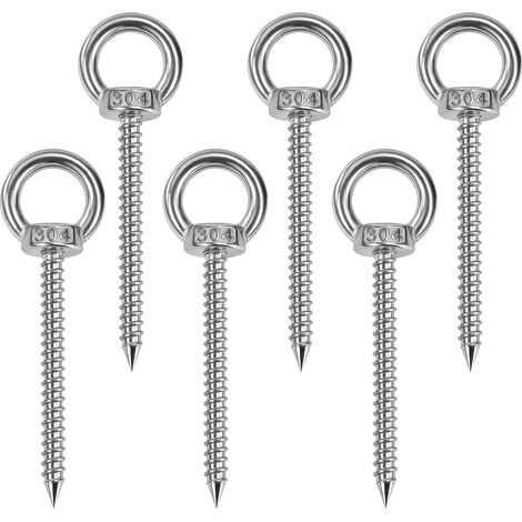 Boulon à Œil M8100mm, Anneau de Levage en Acier Inoxydable 304, Crochet à Visser, pour La Fixation et La Suspension, Vis à Œil de Quincaillerie, Pas Faciles à Corroder (6 Pièces) (1/5)