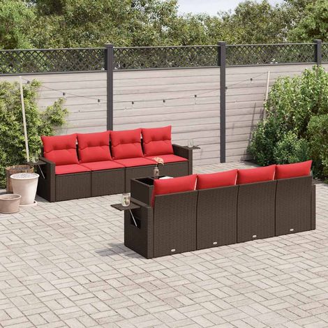 9-teiliges Gartensofa-Set mit Kissen, braun, Polyrattan (1/5)