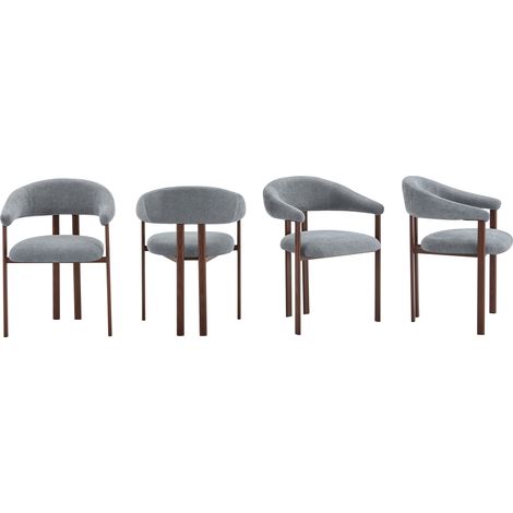 Silla de comedor en lino, con respaldo y patas de metal, estilo moderno, gris (1/5)
