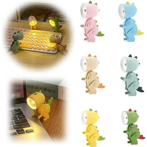 Lot de 6 mini veilleuses LED dinosaures mignonnes, lampe de bureau avec support de téléphone ajustable, lampe de lecture portable, cadeau idéal pour les enfants (garçons et filles).
