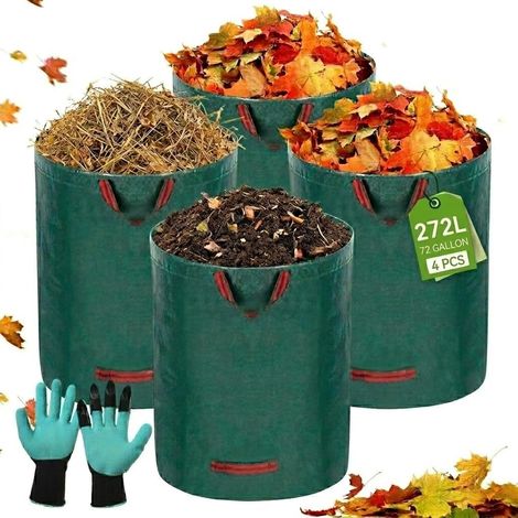 Sacs Déchets Verts 272L×4, Résistant Anti-Déchirure avec Poignées + Gants (1/5)