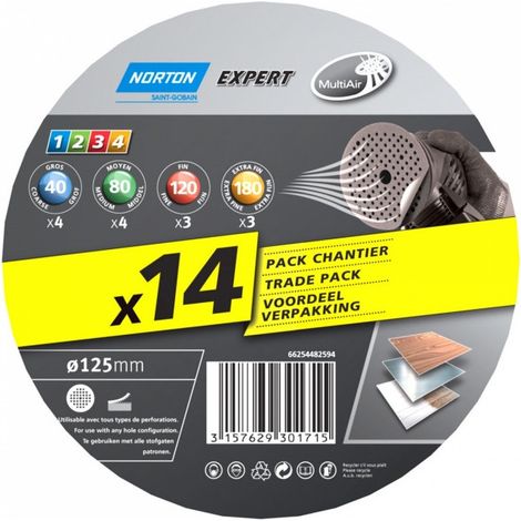 Assortiment de 14 disques auto-agrippants perforés MultiAir Ø125mm NORTON