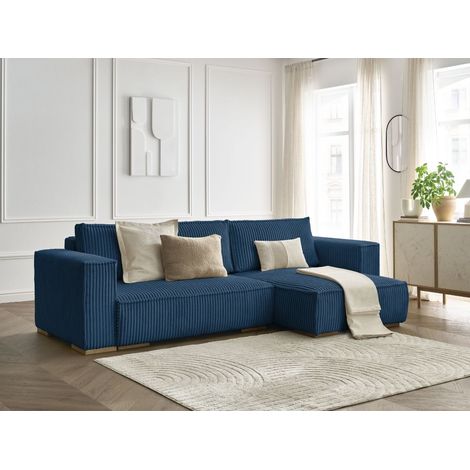 BOBOCHIC - Canapé d'angle réversible convertible coffre CHELSEA gros côtelé doux Réversible Bleu foncé (1/5)