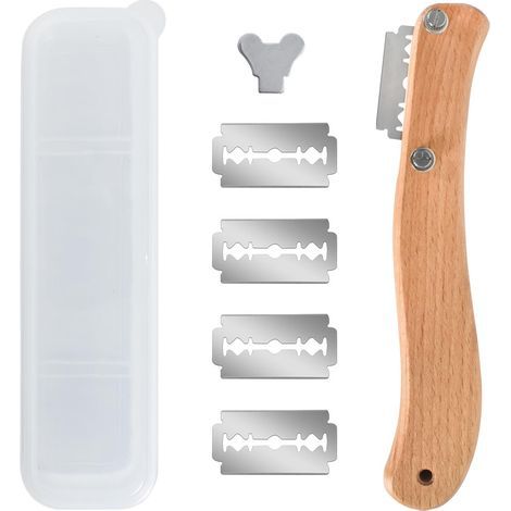 Couteau de boulangerie, couteau à pain, couteau à pâte, couteau à baguette, couteau à baguette, avec 5 lames de rasoir et 1 boîte en plastique, gravure de motifs de pain, pour bricolage de pâte à pain (1/5)