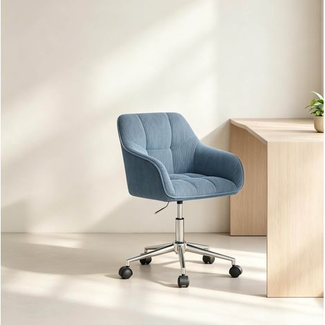 Sedia girevole da ufficio imbottita in velluto blu con ruote e altezza regolabile (1/5)