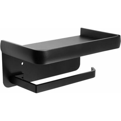 Storage Rack, Aluminum Wall Mounted Toilet Paper Holder for Bathroom and Kitchen (Black) (1/5)