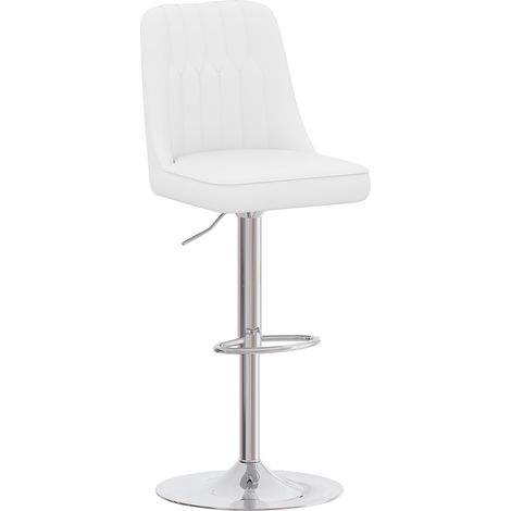 Lot de 2 tabourets de bar réglables en hauteur avec dossier en similicuir blanc et pieds métalliques argentés (1/5)