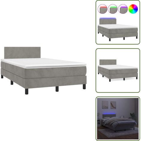 The Living Store Sommier à lattes de lit avec matelas LED gris clair 120x190 cm - Lit Plateforme - Lit Design - Lit Capitonné - Lit Velours - Lit Avec Éclairage Led (1/5)