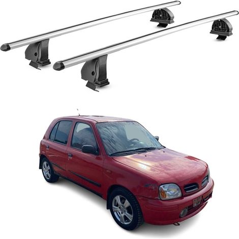 OMAC Barres de toit transversales en aluminium pour Nissan Micra II 1992-2003 – TÜV / DIN 75302:2019 – Antivol inclus – Charge max 75 kg – 2 barres – Gris (1/5)