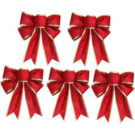 5 x Weihnachtsschleifen aus glitzerndem rotem Stoff, Breite ca. 12-14 cm (1/5)