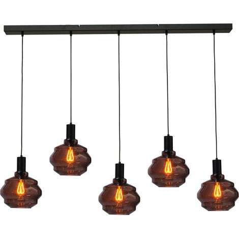 Lampe suspendue 5 lumières - noire - Porto avec verres Ball rouges - Ø 24cm - 2711-05-05-130-5-1