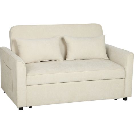 Canapé convertible 2 places 3 en 1, canapé-lit clic clac en chenille 142 cm, dossier réglable, 2 oreillers, beige, pour petit espace, gain de place (1/5)