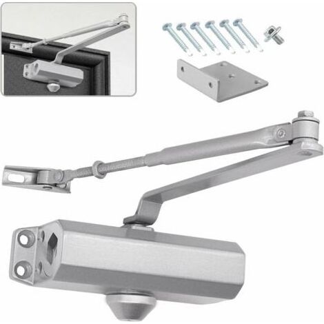 Ferme-porte Hydraulique Automatique avec Dispositif D'arrêt, Ferme Porte à Ressort Réglable, Tampon Fermé usage Commercial et Résidentiel Porte de 25-45 kg (Argent) (1/4)