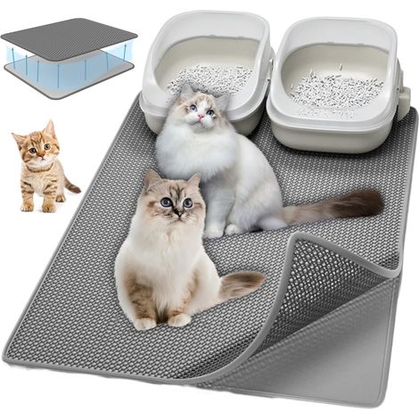 Alfombrilla para arena de gato, 90 x 60 cm, doble capa, con velcro, impermeable, con diseño de panal. (1/5)