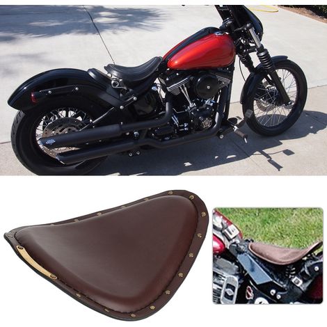Sellerie Moto Style Rétro, Selle Souple Marron avec Supports à Ressorts et Rivets Bronze, Kit Complet pour Bobber (1/5)