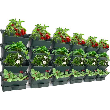 Jardín vertical, 24 macetas, diseño para montaje en pared, riego automático por goteo, material PP, capacidad de carga máxima 70 kg. (1/5)