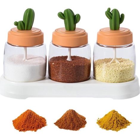 Especiero con cuchara,caja de especias integrada,apto para alimentos,salero transparente,especiero portátil para sal (1/5)