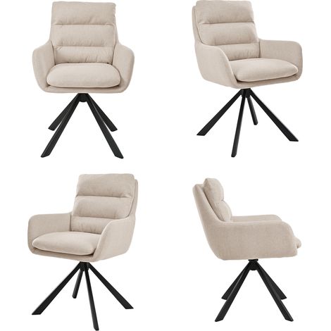 Bon Furni Tissu texturé Chaise de salle à manger Beige, Lot de 4, pivotante 360°, dossier segmenté, accoudoirs et pieds en métal robustes