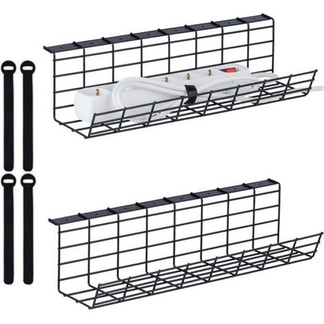 Organiseur Passe-Câbles - Fer Noir - 11 x 43 x 14 cm - Pour Bureau ou Mur - Lot de 2 (1/5)