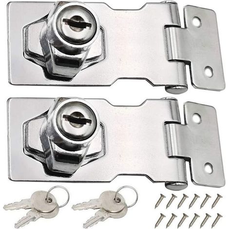 Moraillon de verrouillage en acier inoxydable - OKZ® - 2 pièces - 80 mm - Boucle avec cadenas et clé