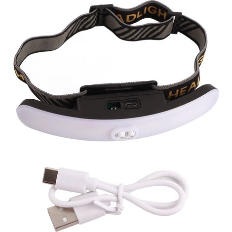 Lampe frontale LED rechargeable Type-C étanche, 6 modes d'éclairage puissant, légère avec bandeau élastique réglable. (1/5)