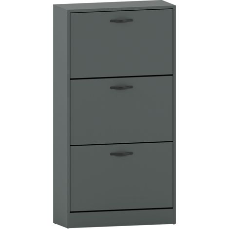 Home Discount – Meuble à chaussures 3 tiroirs – Armoire de rangement bicolore – Dimensions H 118 x L 60 x P 24 cm – Poignées en acier inoxydable (1/5)