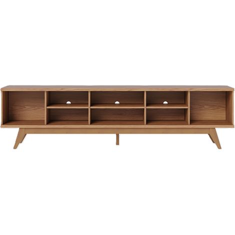 Meuble TV bas avec portes à panneaux décoratifs coloris chêne - Longueur 218 x Hauteur 58 x Profondeur 40 cm (1/4)