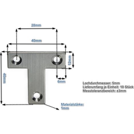 Edelstahl T-Verbinder 40 x 40 x 12 mm VE 10 Stück