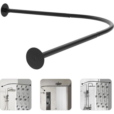 Tringle à rideau de douche en L, 90-130x90-130cm, Tringle d'angle de rideau de douche réglable, tringle de douche pour baignoire de salle de bain, Noir