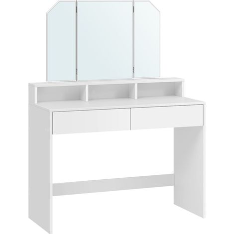 Tocador con espejo plegable mesa de maquillaje con 2 cajones y 3 compartimentos de almacenamiento estilo moderno blanco 120005166