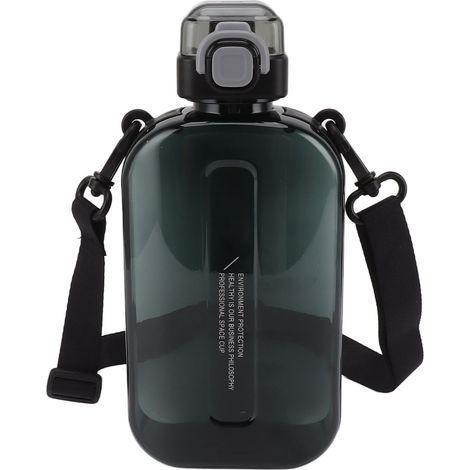 Gourde plate 750 ml en silicone PC fin et étanche avec sangle, idéale pour le sport et les activités de plein air (noire). (1/5)