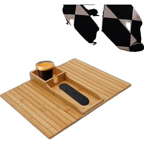 Bandeja para sofá, material de bambú, tamaño 41,5 x 34 cm, diseño antideslizante, compatibilidad flexible, fácil de limpiar. (1/5)