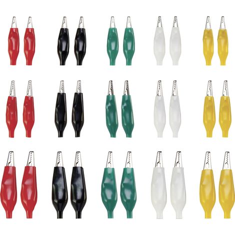 TRU COMPONENTS 93038C196 Krokodilklemmen-Set Schwarz, Rot, Weiß, Grün, Gelb 30 St.