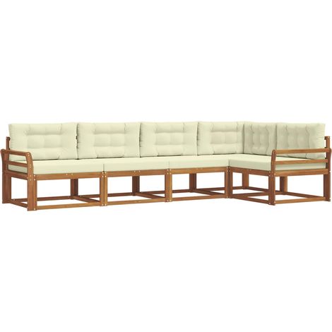 Outdoor Sofa Set with Cushion 5 pcs Natural and Cream vidaXL