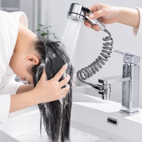 Kit de douchette à main avec inverseur, accessoire pour robinet de lavabo de salle de bain pour le lavage et rinçage des cheveux (1/5)