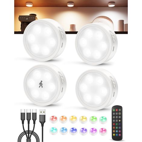 Spot LED Rechargeable RGB Cuisine Sous Meuble, 2400Mah Lampe LED Sans Fil Magnétique avec Detecteur de Mouvement Interieur, Veilleuse Eclairage Placard Armoire Vitrine Escalier Chambre Couloir (1/5)