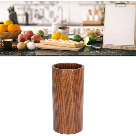 Porte-couverts rond en bois massif, idéal pour ranger baguettes, pelles et cuillères. (1/5)