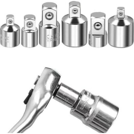 Adaptateur de clé à cliquet – Lot de 6 adaptateurs réducteurs : 1/4″ vers 3/8″, 3/8″ vers 1/4″, 3/8″ vers 1/2″, 1/2″ vers 3/8″, 1/2″ vers 1/4″, 1/4″ vers 1/2″ – Pour clés dynamométriques et cliquets