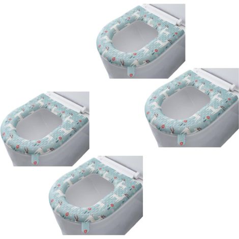 Juego de 4 fundas para asiento de inodoro, calentador de asiento de inodoro, funda alargada para asiento de inodoro, cojín acolchado, tapa para tanque. (1/4)