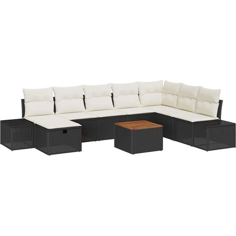 Maison Exclusive - Conjunto de sofás de jardín 9 uds. Negro ratán (1/5)