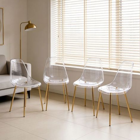 Lot de chaises 4 pièces acrylique transparent pieds dorés style moderne chic (1/5)