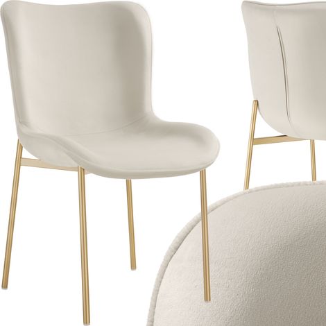 Tectake – Chaise rembourrée en velours ergonomique – Dossier haut beige – Confort optimal avec rembourrage mousse haute densité – Pieds en acier doré (1/5)