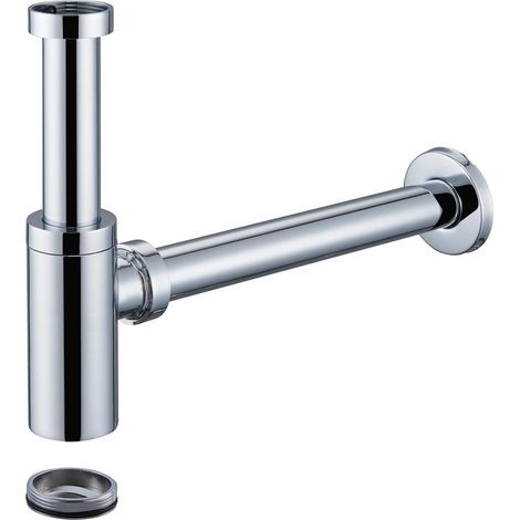Siphon de Lavabo salle de bain, Bonde Standard Acier Inoxydable 1 1/4", Siphon à Tube Convient pour Salle Bain, Reglable Anti Odeur, Joint Inclus + Mode d’Emploi, Chromé (1/5)