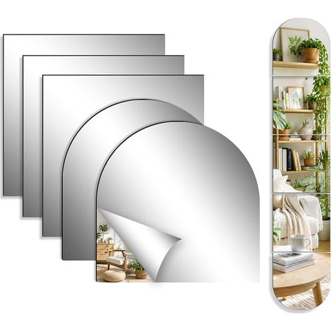 5 Pièces Miroir Autocollant 31x31cm, Miroir Adhesif Mural, Adhésif Carrés Flexible pour Salle de Bain, Chambre (1/5)
